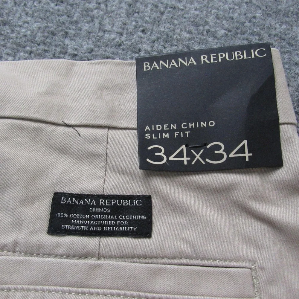 Banana Republic‎ Pants Mens 34x34 Khaki Aiden Chino Slim Fit Flat Front Cotton